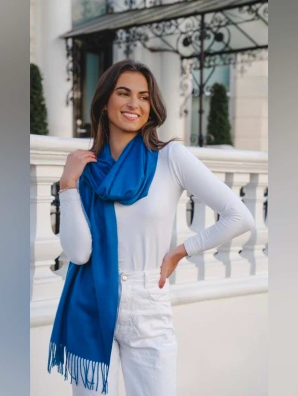 Classic Blue Fringe Scarf - Women's Accessory